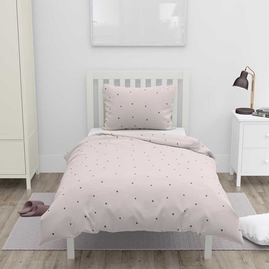 Povlečení 140x200 + 70x90 cm, dva designy, růžová květ+šedý puntík