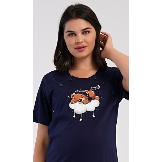 Dámská noční košile mateřská Méďa na obláčku - tmavě modrá