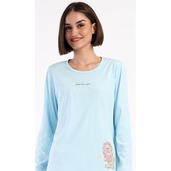 Dámské pyžamo dlouhé Méďa s polštářem - světle modrá