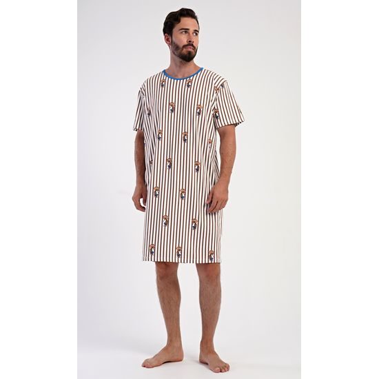 Pánská noční košile s krátkým rukávem Bear - hnědá