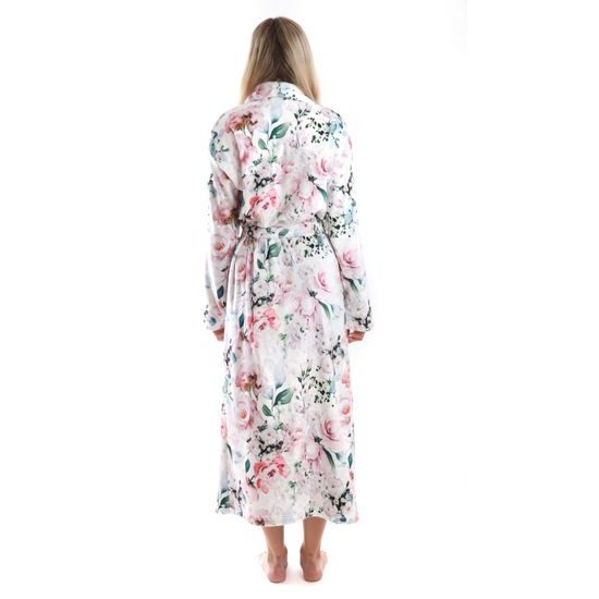 Dámský dlouhý župan s šálovým límcem Fiora Růžové květy
