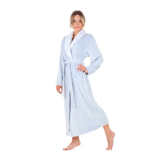 Dámský dlouhý župan se šálovým límcem FLORA světle modrá