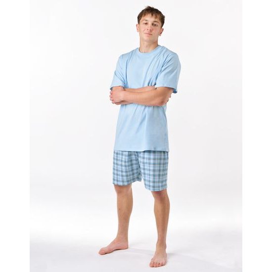 Pánské pyžamo krátké , šité, s potiskem 79188 - pomnenková bílá