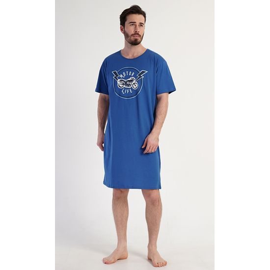 Pánská noční košile s krátkým rukávem Motocycle - modrá