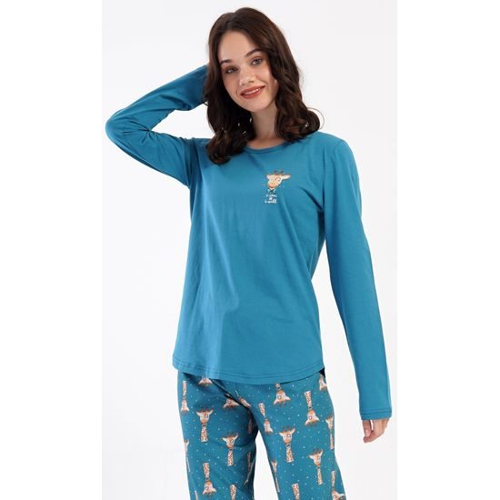Dámské pyžamo dlouhé Malá žirafa - petrolejová