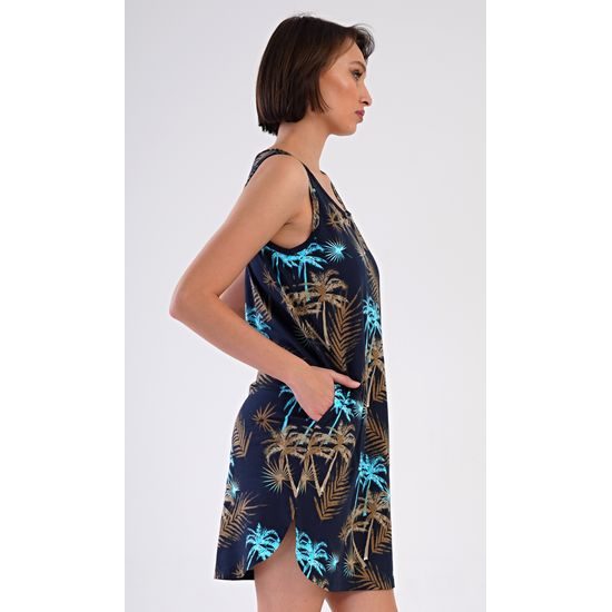 Dámská noční košile na ramínka Tropicana - tmavě modrá