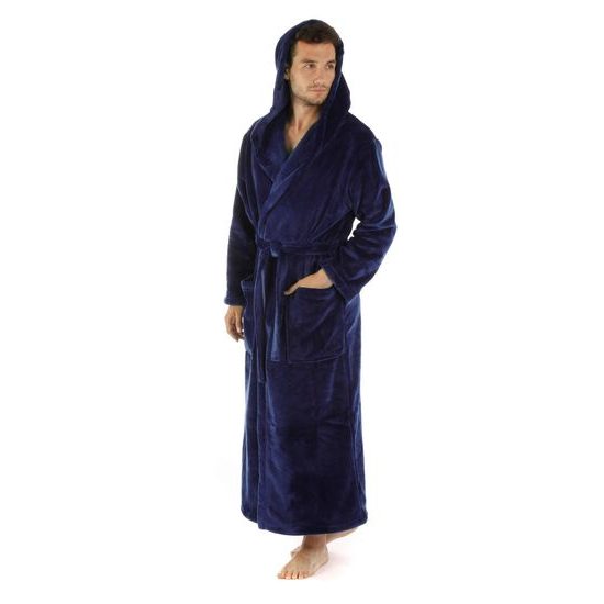 Unisex dlouhý hřejivý župan s kapucí SIENA tmavě modrá
