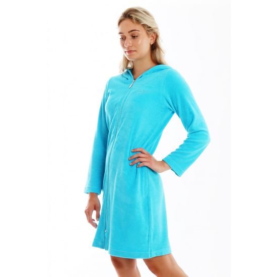 Dámský 3/4 župan s kapucí a dlouhým rukávem BARI Blue atoll