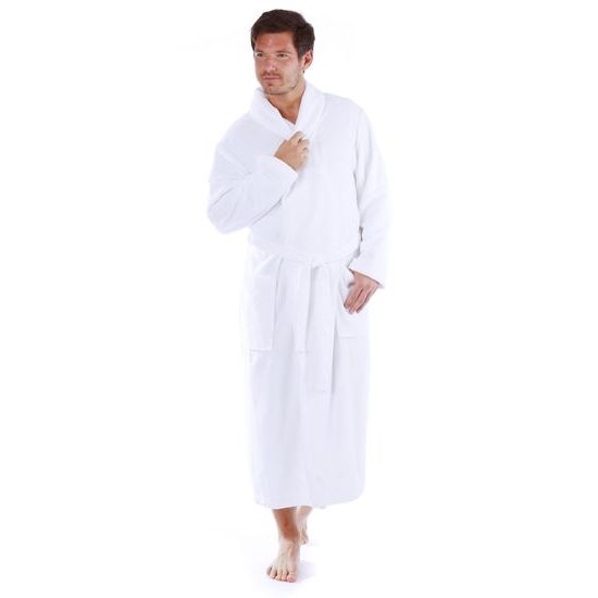 Unisex dlouhý bambusový župan se šálovým límcem SAUNA bílá