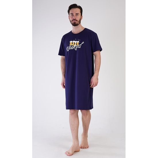 Pánská noční košile s krátkým rukávem Beer weekend - tmavě modrá