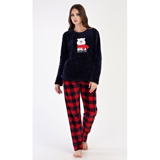 Dámské pyžamo dlouhé Méďa se šálou - tmavě modrá