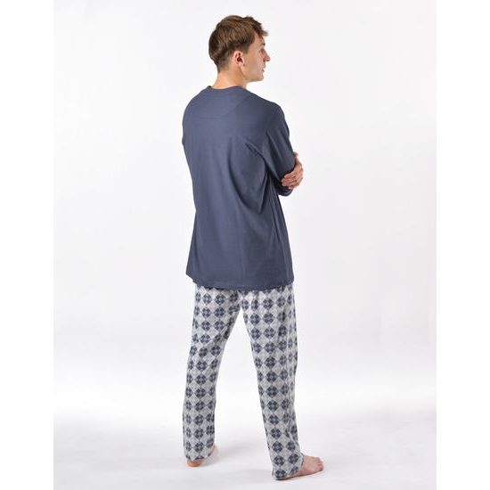 Pánské pyžamo dlouhé, šité, s potiskem 79205 - tm. šedá