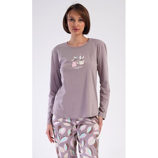 Dámské pyžamo dlouhé Klárka - bílá káva