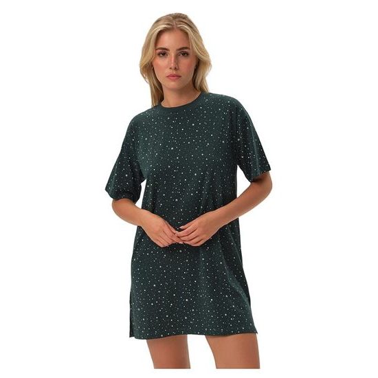 Bavlněná noční košilka Febe zelená s hvězdami