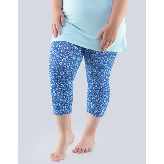 Dámské kalhoty 3/4 pyžamové dámské, 3/4 kalhoty, šité, bokové, s potiskem 19804P - lékořice aqua
