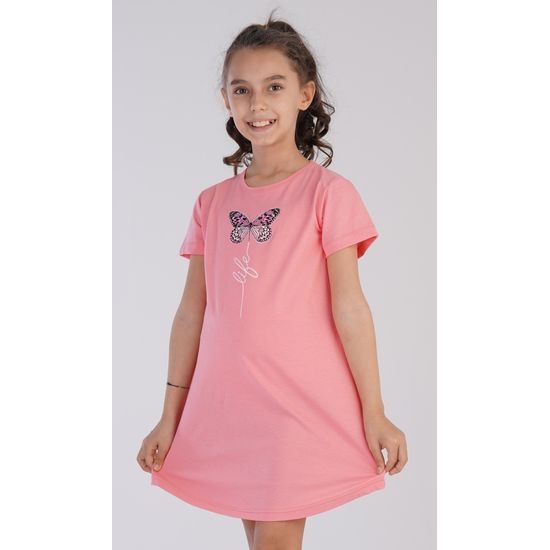 Dětská noční košile s krátkým rukávem Motýl - lososová
