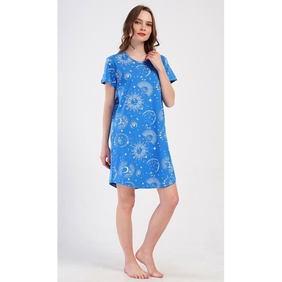 Dámské domácí šaty s krátkým rukávem Měsíc - modrá