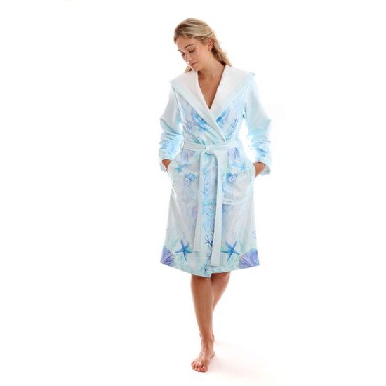 Dámský krátký župan s kapucí Anju se vzorem Moře