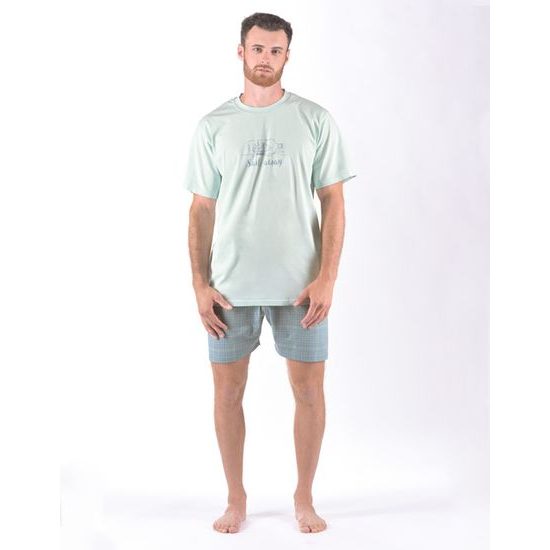 Pánské pyžamo krátké pánské, šité, s potiskem 79174P - sv. šedá měsíc