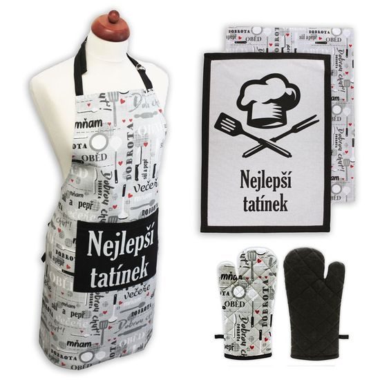Nejlepší tatínek, zástěra, chňapka s magnetem, dvě utěrky