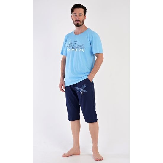 Pánské pyžamo bermudy Letadlo - světle modrá