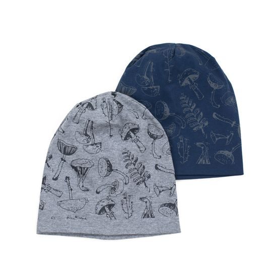 Dětská čepice s houbami šedá