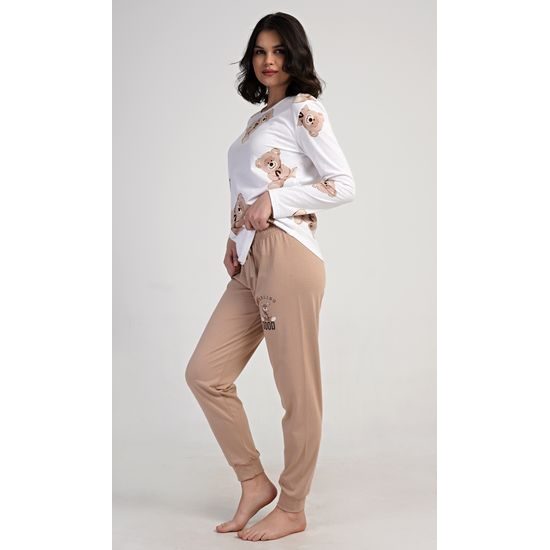 Dámské pyžamo dlouhé Teddy bear - smetanová