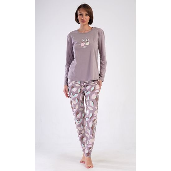 Dámské pyžamo dlouhé Klárka - bílá káva