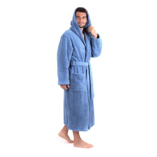 Pánský dlouhý župan s kapucí ATHENA modrá