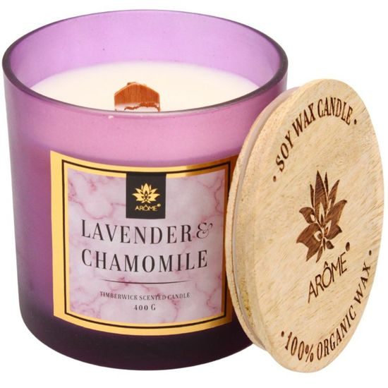 ARÔME Svíčka 400 g s dřevěným knotem a víčkem, Lavender and Chamomille