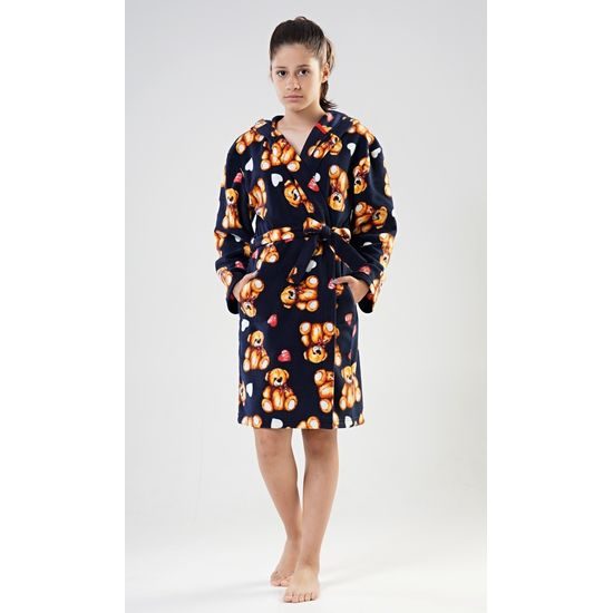 Dětský župan s kapucí Medvídek - tmavě modrá