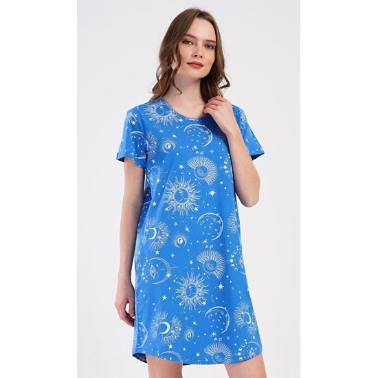 Dámské domácí šaty s krátkým rukávem Měsíc - modrá