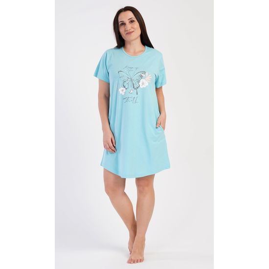 Dámské domácí šaty s krátkým rukávem Motýl - modrá