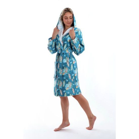 Dámský krátký župan s kapucí Oahu se vzorem Havaj