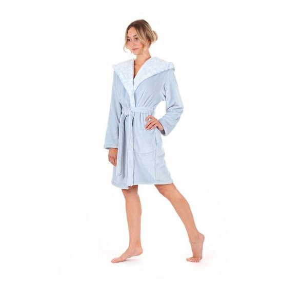 Dámský 3/4 župan s kapucí FLORA světle modrá