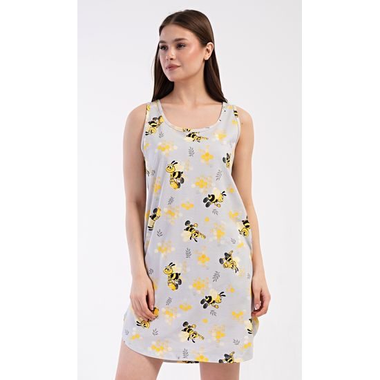 Dámská noční košile na ramínka Včelky - šedá