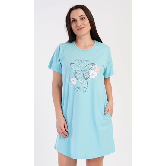 Dámské domácí šaty s krátkým rukávem Motýl - modrá