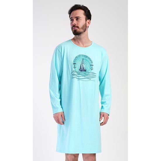Pánská noční košile s dlouhým rukávem Jachting - mentolová
