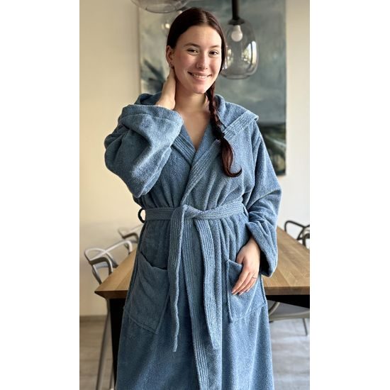 Dámský župan dlouhý s kapucí Klára - modrošedá