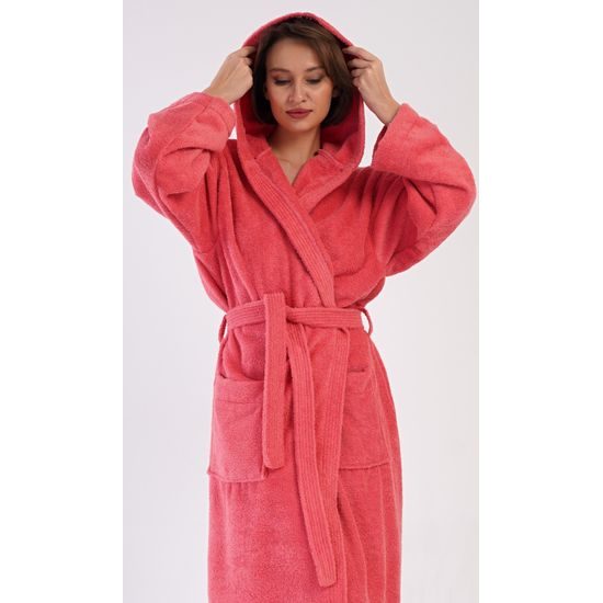 Dámský župan dlouhý s kapucí Jahoda - jahodová