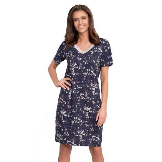 Noční košilka Evita modrá s květinami