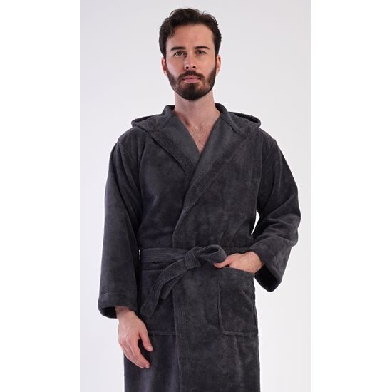 Pánský župan s kapucí Alex - tmavě šedá