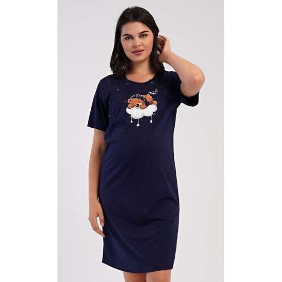 Dámská noční košile mateřská Méďa na obláčku - tmavě modrá