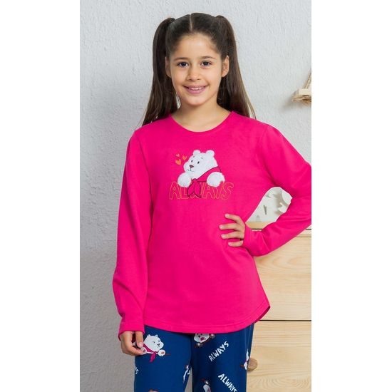 Dětské pyžamo dlouhé Méďa - tmavě růžová