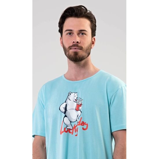Pánská noční košile s krátkým rukávem Lucky day - azurová