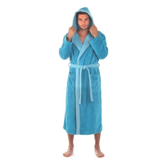 Unisex dlouhý savý župan s kapucí TAMPA duo modrá