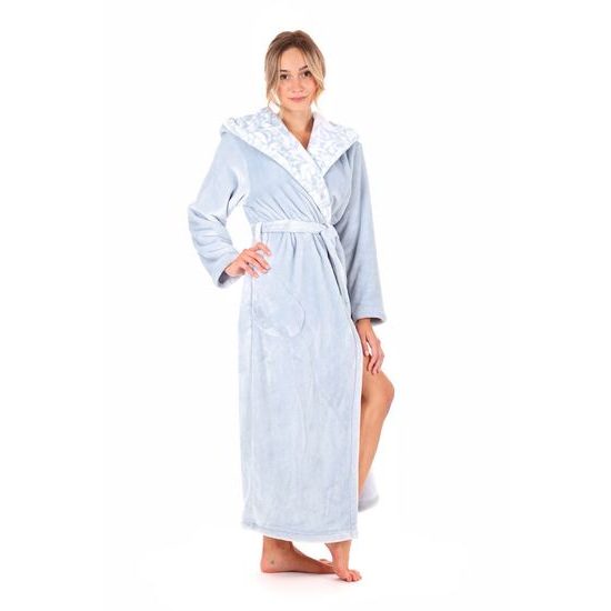 Dámský dlouhý župan s kapucí FLORA světle modrá