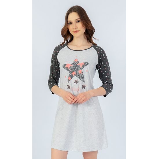 Dámská noční košile s tříčtvrtečním rukávem Hvězda - světle šedá