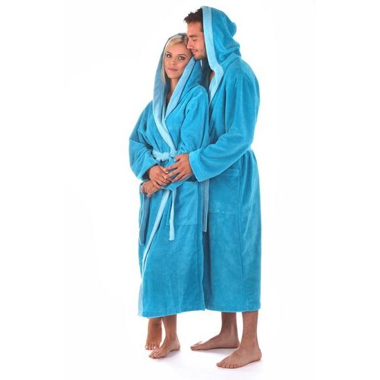 Dámský dlouhý savý župan s kapucí TAMPA duo tyrkysová