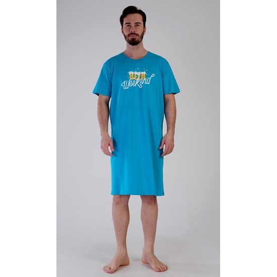 Pánská noční košile s krátkým rukávem Beer weekend - tyrkysová